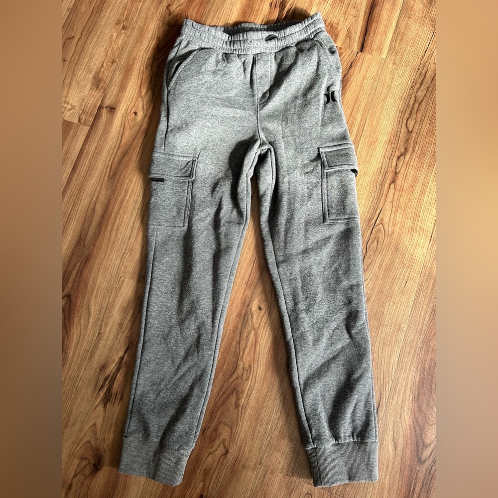 Hurley Kids Gray Jogger Pants with Cargo Pockets (Medium 10-12 YRS)